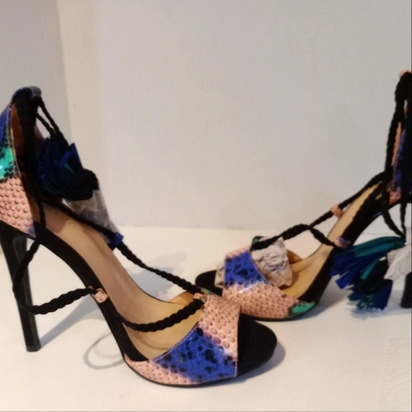 Shoe Dazzle New Faux Snakeskin High Heel‎ Sandals Sz. 8.5 - Picture 9 of 12